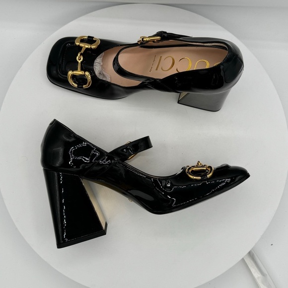 NEW GUCCI Lady Horsebit Patent Mid-Heel Mary Jane Pumps SZ EU 40 CLR Black - Picture 6 of 14